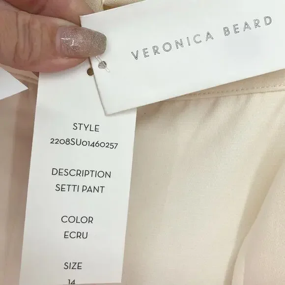 VERONICA BEARD Women's Belted Setti Pants Size 14 Cream Ecru Paperbag Waist NWT